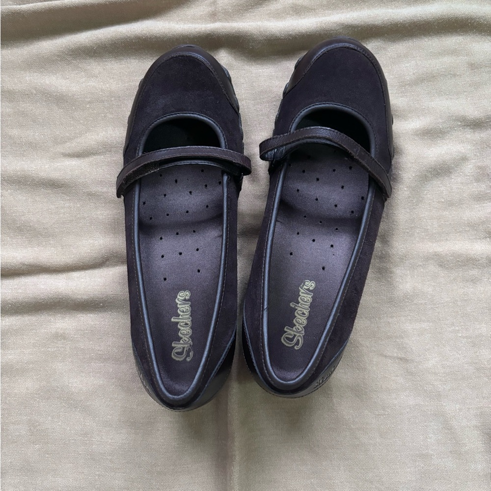 Skechers Classic Brown Suede Velcro Mary Jane Sneaker Flats